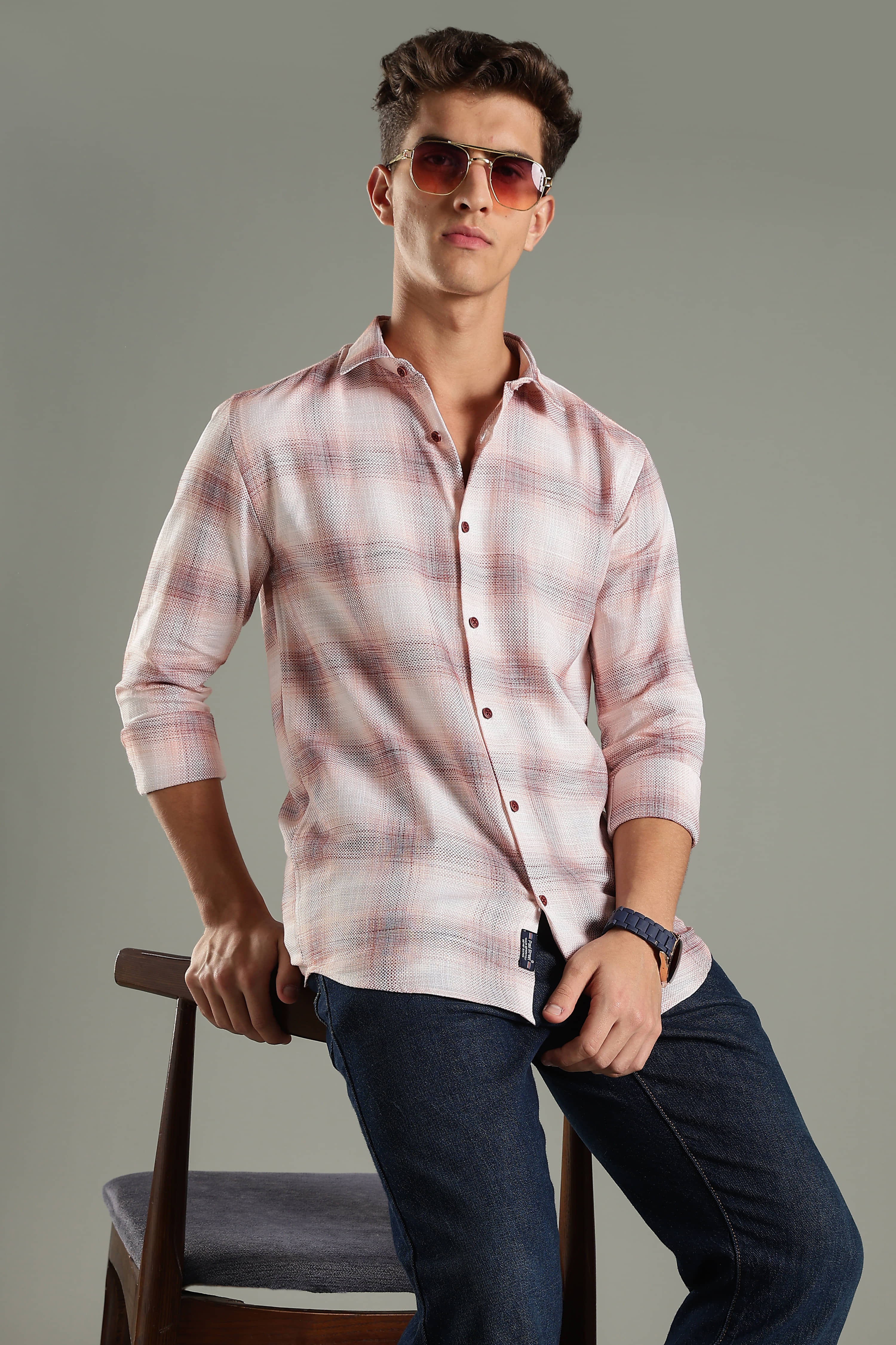 Paul Street 100% Cotton Regular Fit Checks Full Sleeves Men's Casual Shirt - Pink ( Pack of 1 )
