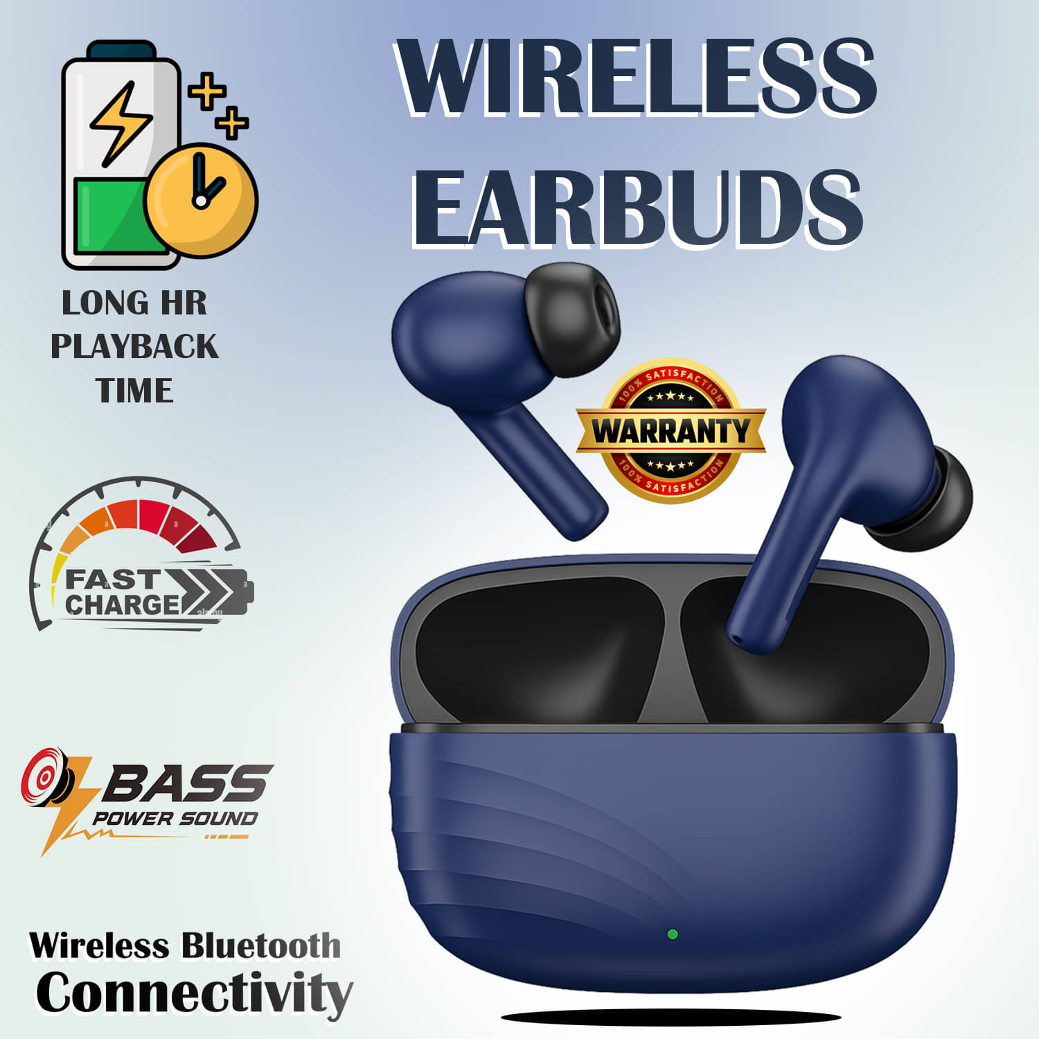     			Premium Earbuds with Built-In Mic & One-Touch Operation Touch Sensor, Clear Mic & Bluetooth 5 (Blue)