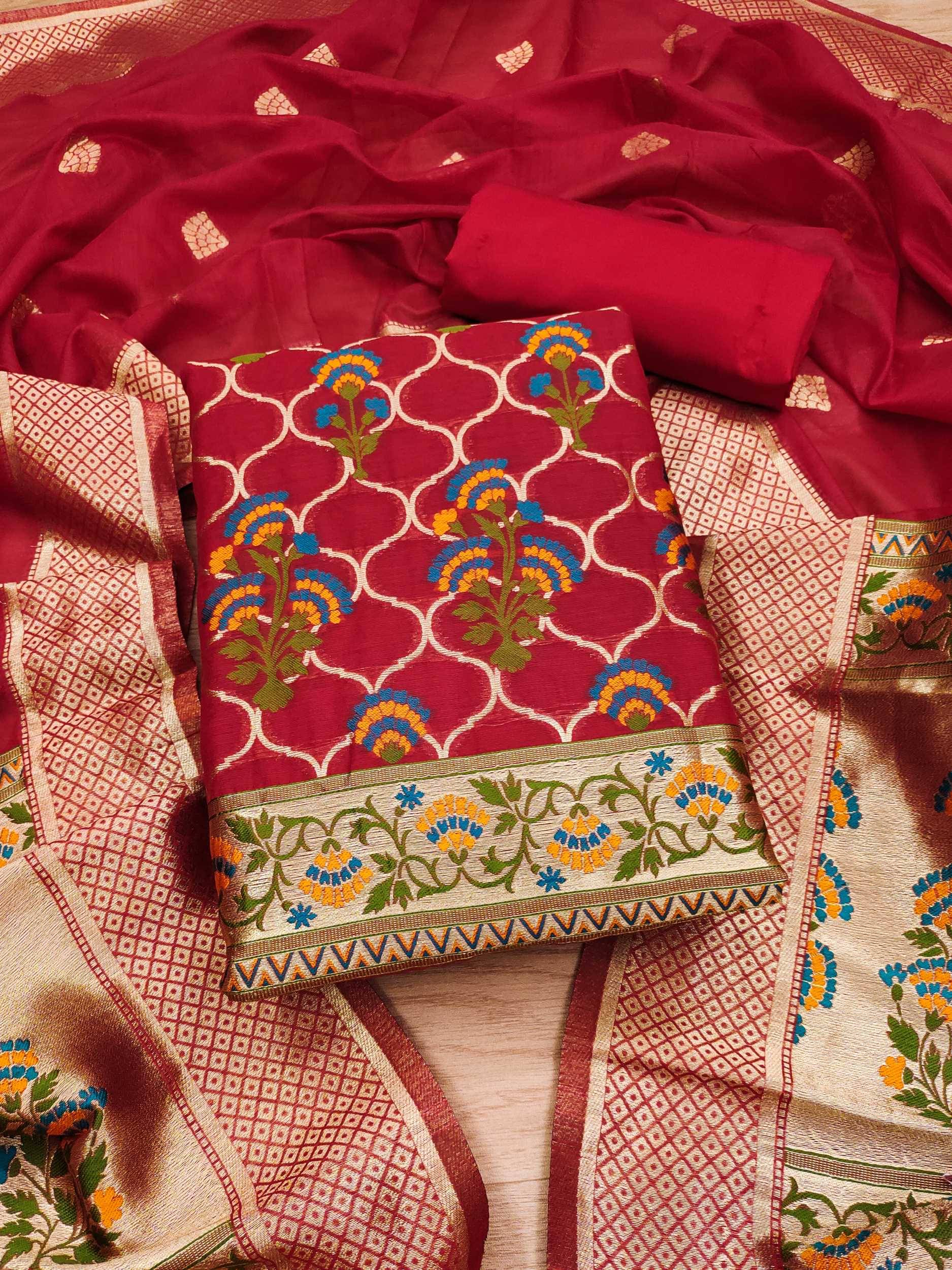 Rangtulika Ethnics Women Cotton Unstitched Dress Material ( Red ) Rangtulika Ethnics Women Cotton Unstitched Dress Material ( Red )