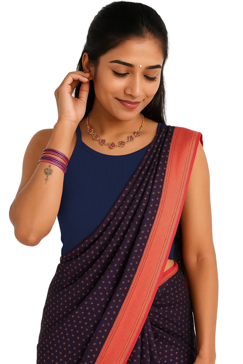 SOHOT Navy Blue Readymade without Pad Cotton Women's Blouse ( Pack of 1 )     			SOHOT Navy Blue Readymade without Pad Cotton Women's Blouse ( Pack of 1 )