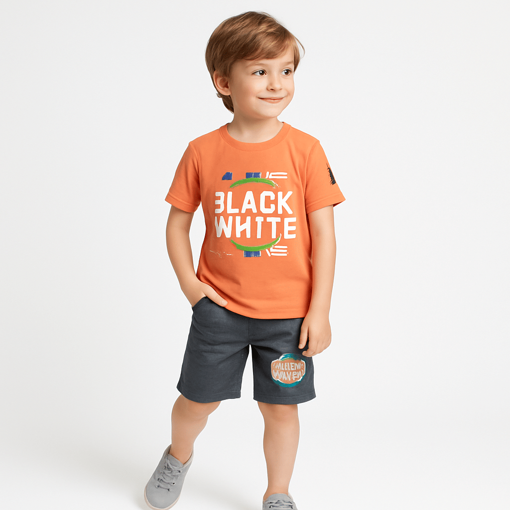 Tring Pack of 1 Boys Cotton Blend T-Shirt & Shorts Set ( Orange )     			Tring Pack of 1 Boys Cotton Blend T-Shirt & Shorts Set ( Orange )
