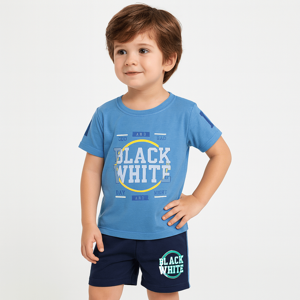 Tring Pack of 1 Boys Cotton Blend T-Shirt & Shorts Set ( Light Blue )     			Tring Pack of 1 Boys Cotton Blend T-Shirt & Shorts Set ( Light Blue )