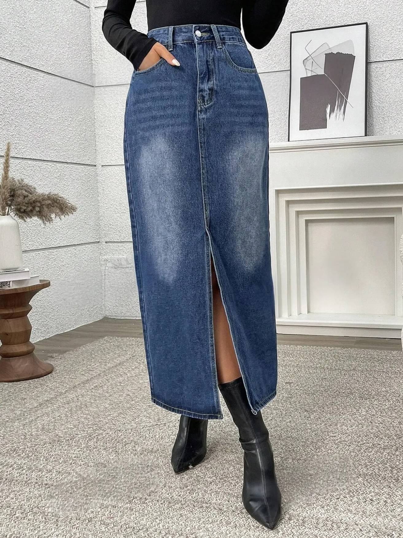     			dolsia Dark Blue Denim Women's A-Line Skirt ( Pack of 1 )