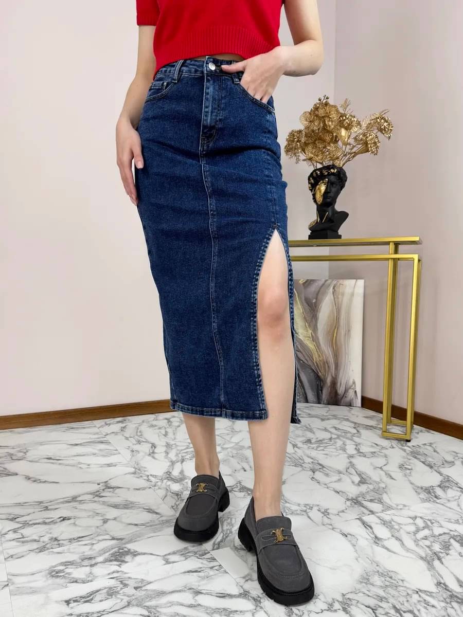     			dolsia Navy Blue Denim Women's A-Line Skirt ( Pack of 1 )