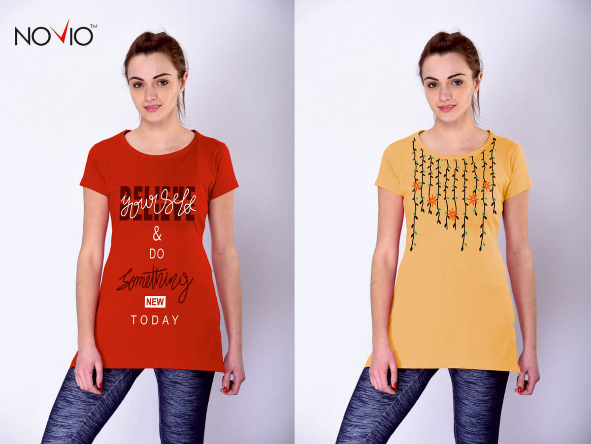     			novio Women Poly Cotton Printed Regular Fit Round Neck T-Shirt ( Multicolor 3 )