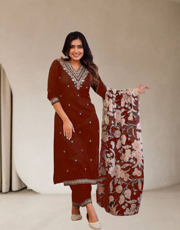     			piludi Women Rayon Embroidered Straight Kurti With Pants ( Maroon )