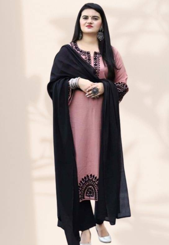 piludi Women Rayon Embroidered Straight Kurti With Pants ( Peach ) piludi Women Rayon Embroidered Straight Kurti With Pants ( Peach )