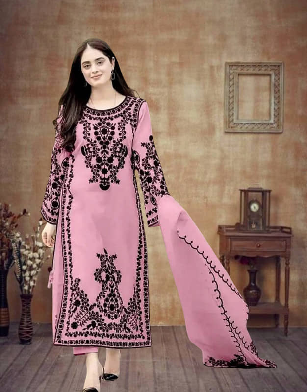 piludi Women Silk Blend Embroidered Straight Kurti With Pants ( Pink )