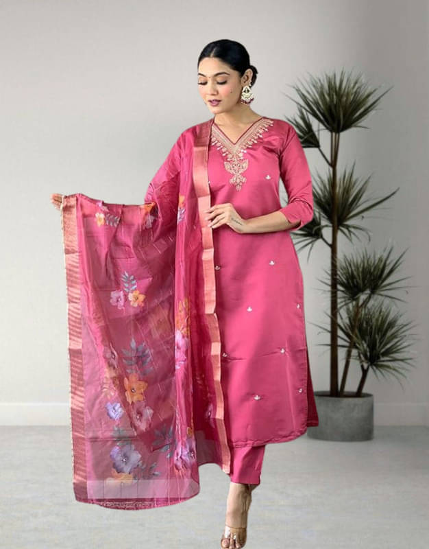 piludi Women Viscose Embroidered Straight Kurti With Pants ( Pink ) piludi Women Viscose Embroidered Straight Kurti With Pants ( Pink )
