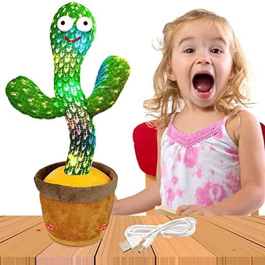     			Rechargeable Dancing Cactus Toy â Interactive Singing & Talking Plush Toy for Kids with Fun Lights, Recording & Repeating Function, USB Cable Included â Ideal Educational & Entertaining Gift