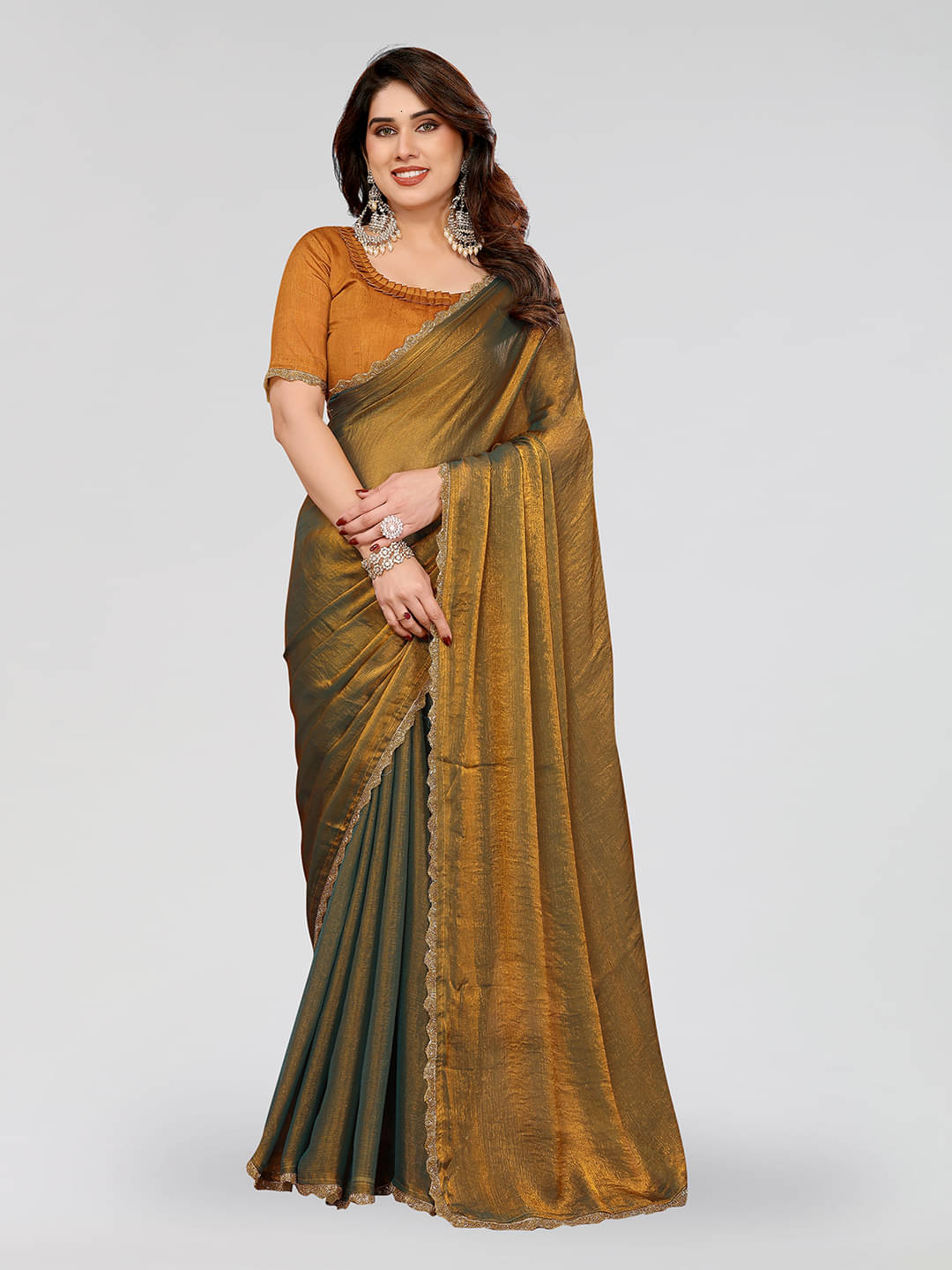     			ANAND SAREES Silk Blend Solid Ilkal Saree With Unstitched Blouse Piece ( MUSTARD )