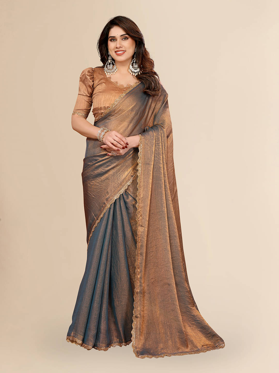 ANAND SAREES Silk Blend Solid Ilkal Saree With Unstitched Blouse Piece ( BROWN ) ANAND SAREES Silk Blend Solid Ilkal Saree With Unstitched Blouse Piece ( BROWN )