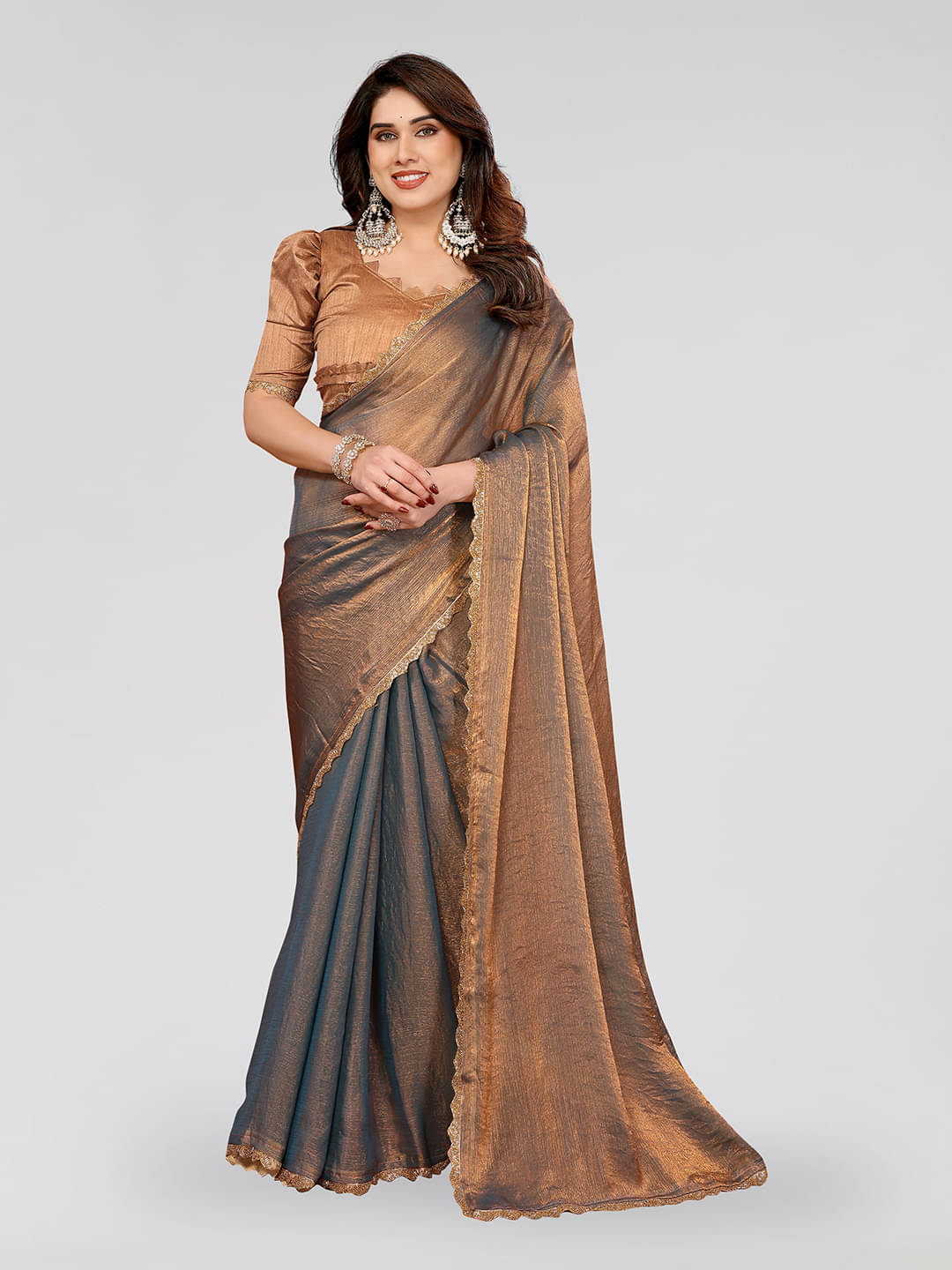 ANAND SAREES Silk Blend Solid Ilkal Saree With Unstitched Blouse Piece ( BROWN ) ANAND SAREES Silk Blend Solid Ilkal Saree With Unstitched Blouse Piece ( BROWN )