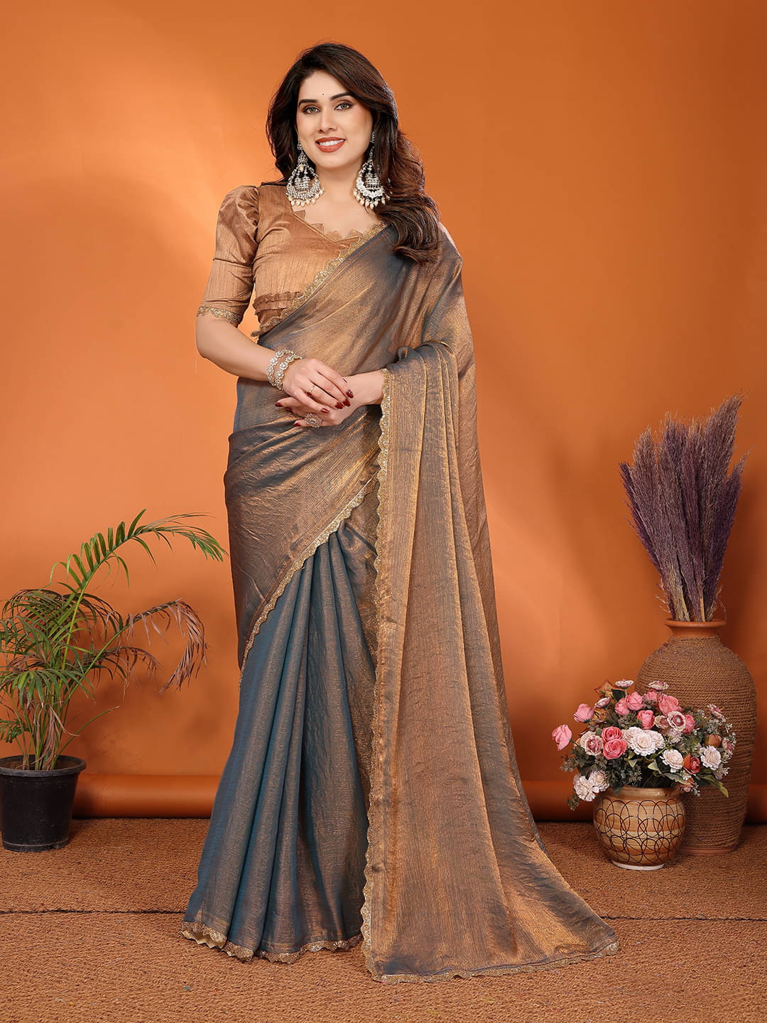 ANAND SAREES Silk Blend Solid Ilkal Saree With Unstitched Blouse Piece ( BROWN ) ANAND SAREES Silk Blend Solid Ilkal Saree With Unstitched Blouse Piece ( BROWN )