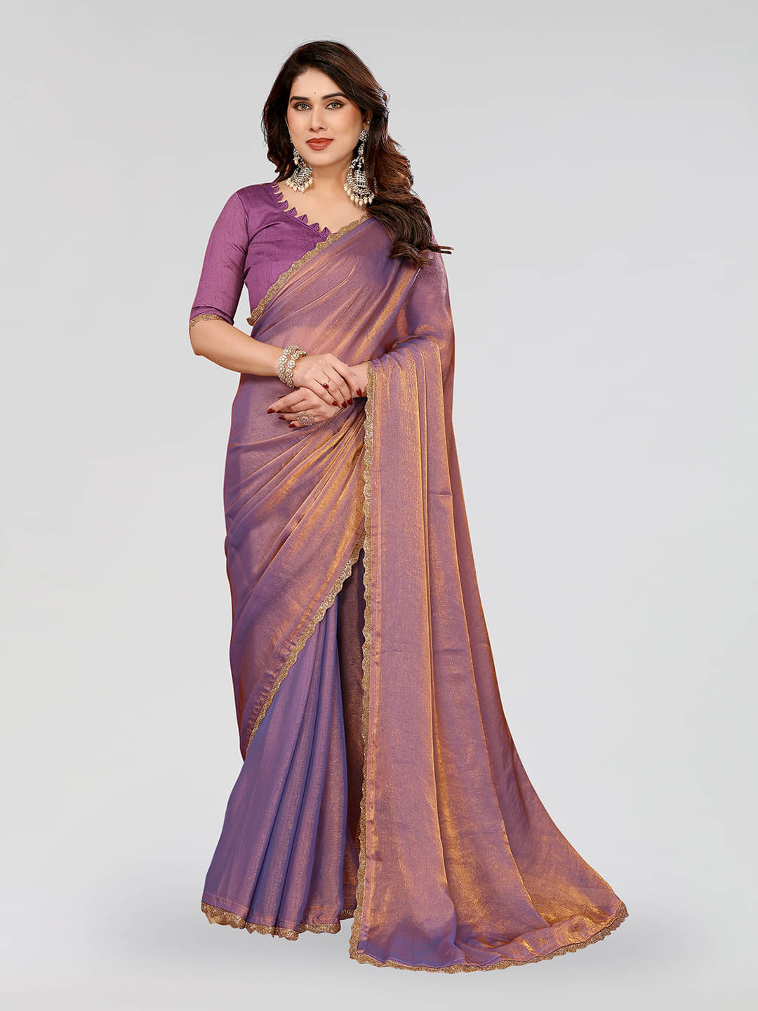     			ANAND SAREES Silk Blend Solid Ilkal Saree With Unstitched Blouse Piece ( PURPLE )
