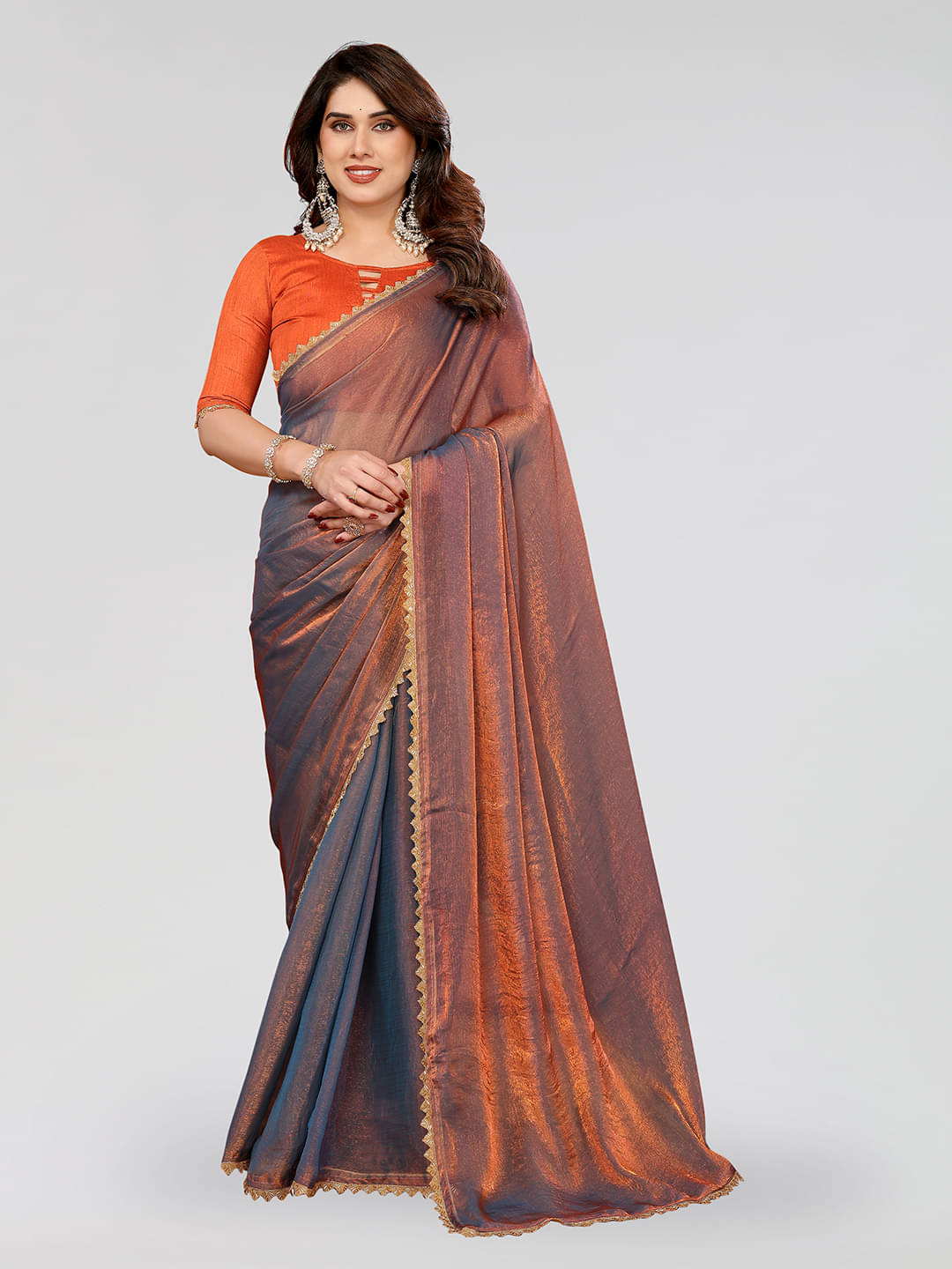     			ANAND SAREES Silk Blend Solid Ilkal Saree With Unstitched Blouse Piece ( ORANGE )