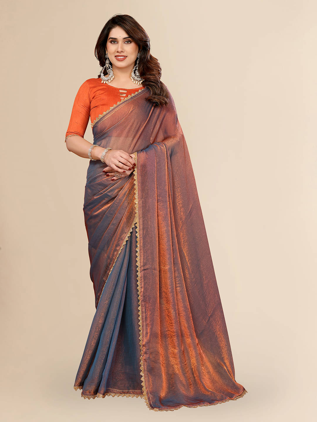ANAND SAREES Silk Blend Solid Ilkal Saree With Unstitched Blouse Piece ( ORANGE )     			ANAND SAREES Silk Blend Solid Ilkal Saree With Unstitched Blouse Piece ( ORANGE )