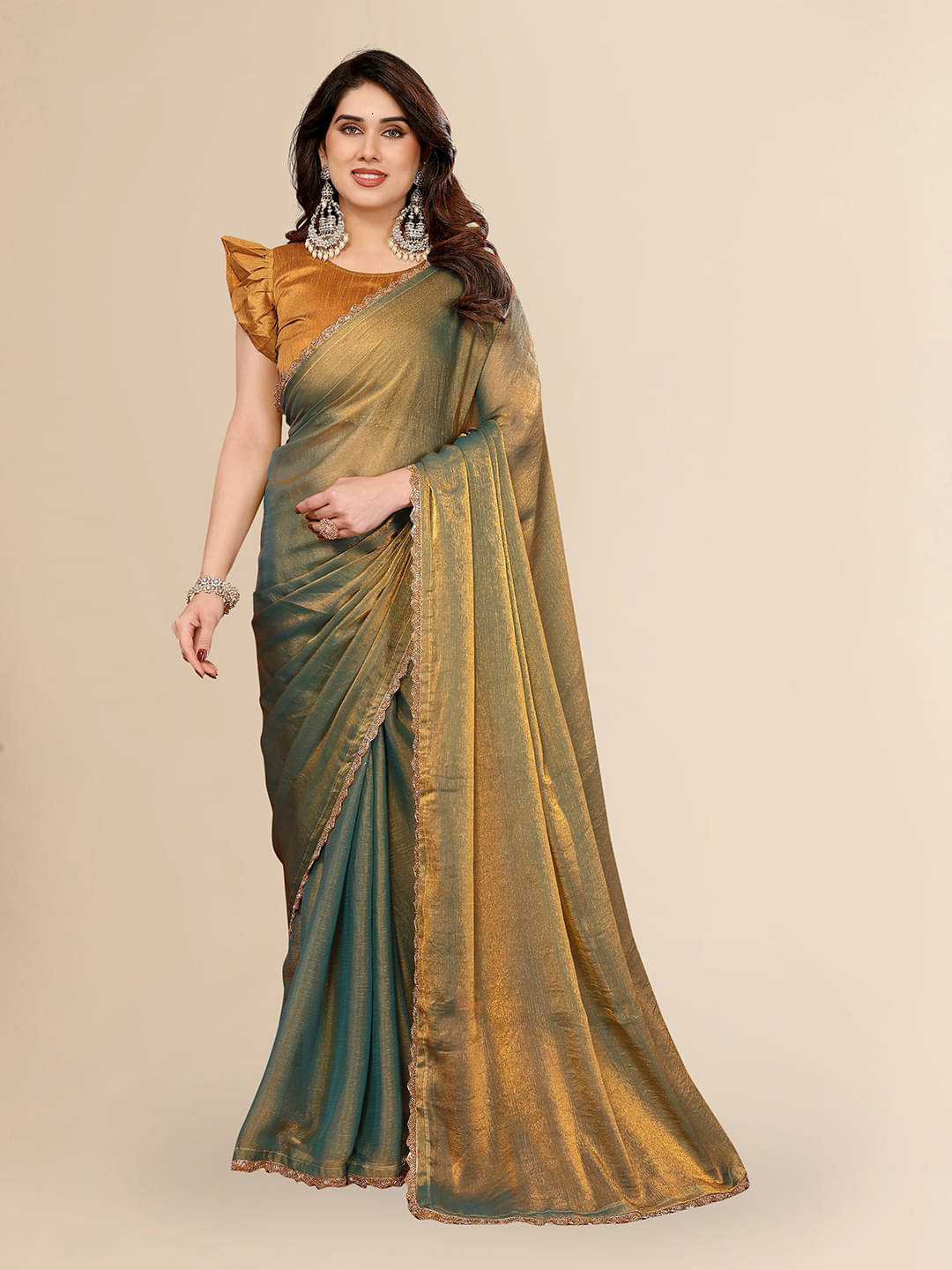     			ANAND SAREES Silk Blend Solid Ilkal Saree With Unstitched Blouse Piece ( GREEN )
