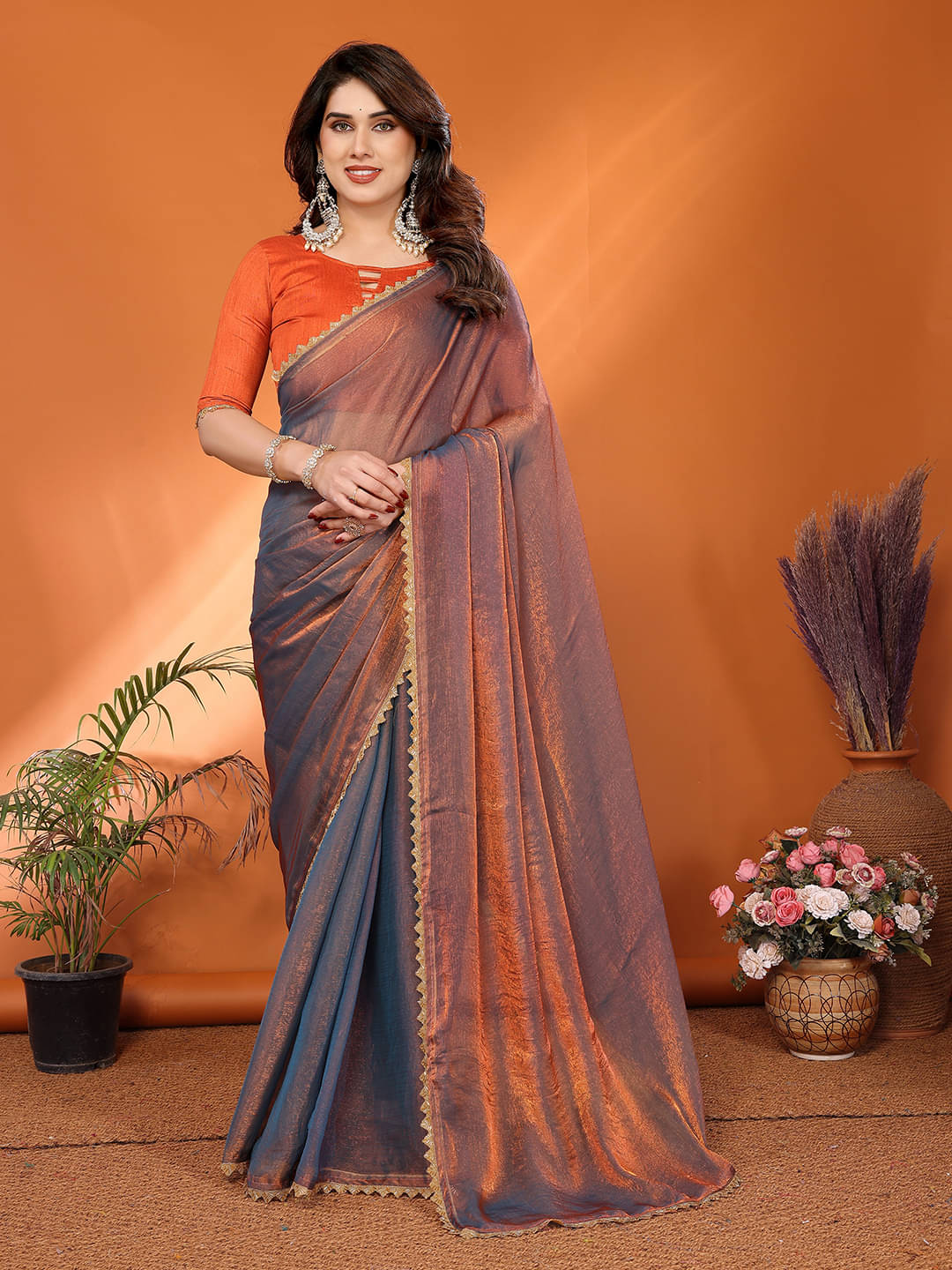 ANAND SAREES Silk Blend Solid Ilkal Saree With Unstitched Blouse Piece ( ORANGE ) ANAND SAREES Silk Blend Solid Ilkal Saree With Unstitched Blouse Piece ( ORANGE )