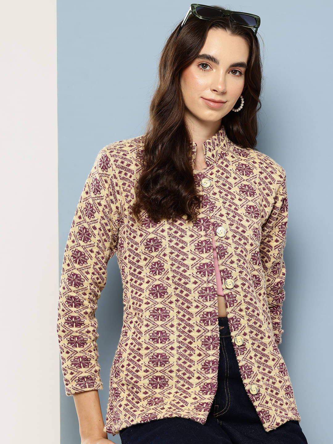 Aarika Woollen Regular Collar Women's Buttoned Cardigans - Purple ( Single ) Aarika Woollen Regular Collar Women's Buttoned Cardigans - Purple ( Single )