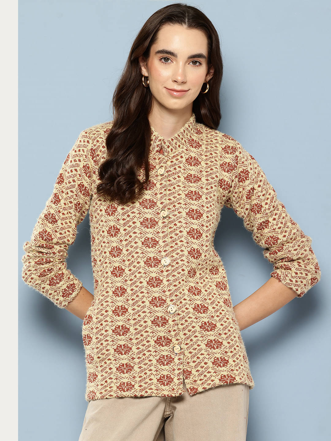 Aarika Woollen Regular Collar Women's Buttoned Cardigans - Brown ( Single ) Aarika Woollen Regular Collar Women's Buttoned Cardigans - Brown ( Single )