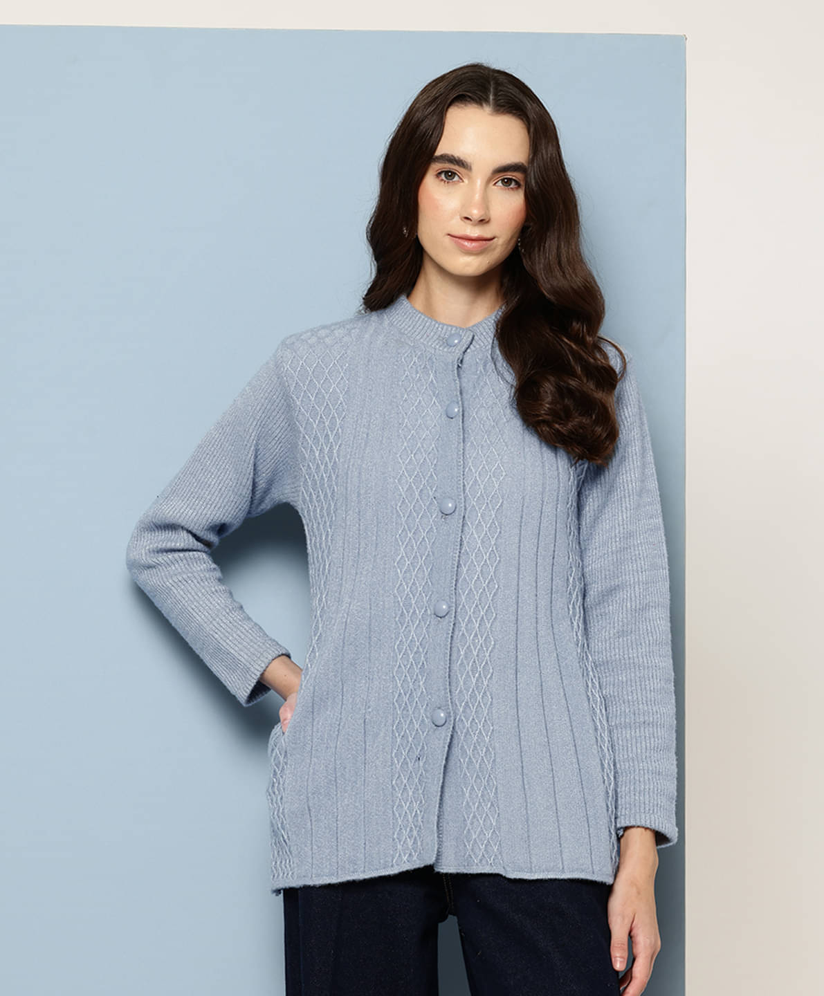     			Aarika Woollen Regular Collar Women's Buttoned Cardigans - Grey ( Single )