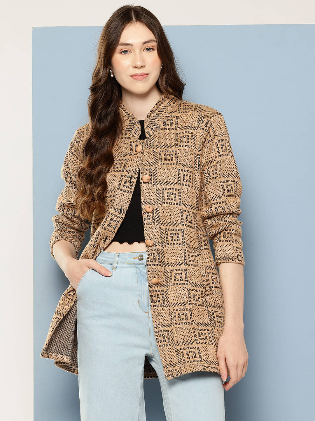 Aarika Woollen Regular Collar Women's Buttoned Cardigans - Brown ( Single ) Aarika Woollen Regular Collar Women's Buttoned Cardigans - Brown ( Single )