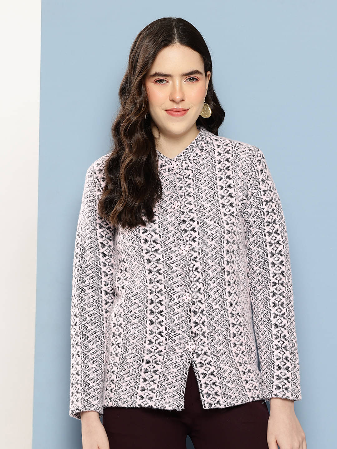     			Aarika Woollen Round Neck Women's Buttoned Cardigans - Pink ( Single )