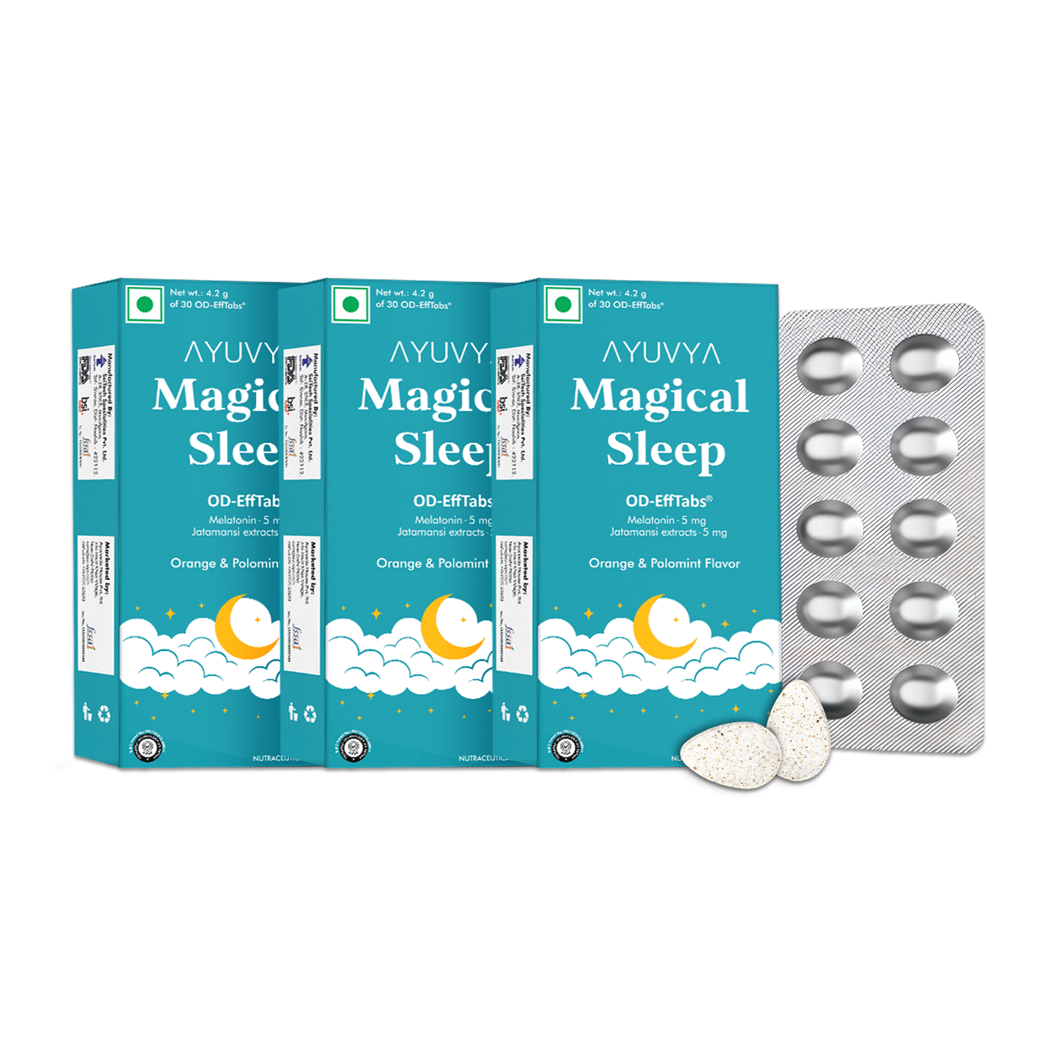     			Ayuvya Magical Sleep Support Melatonin Effervescent Pills, Natural sleep solution, Sleep aid non-habit forming tablet (Pack of 3)