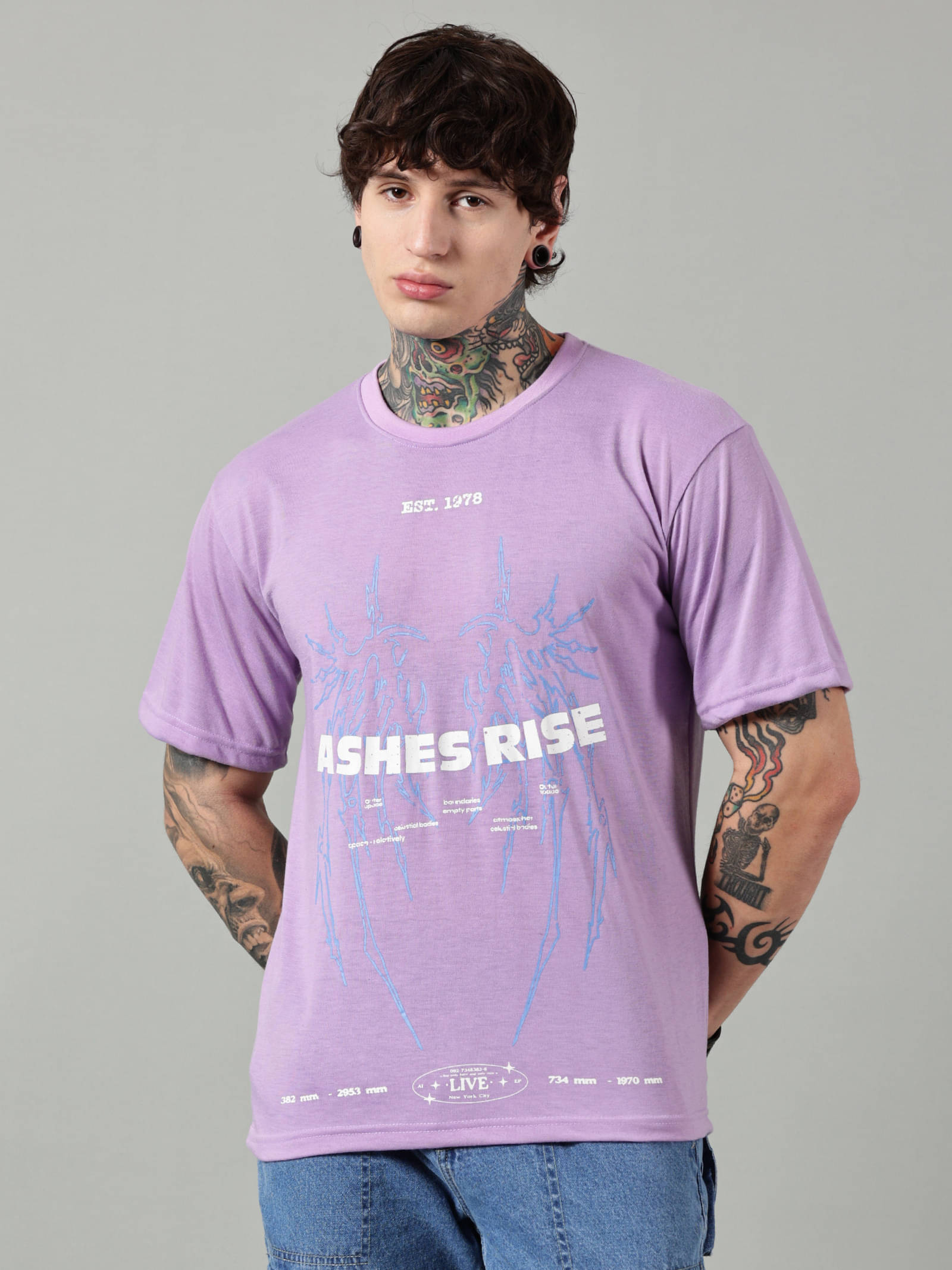     			Diversify Men Cotton Blend Oversized Fit Printed T-Shirt ( Purple )