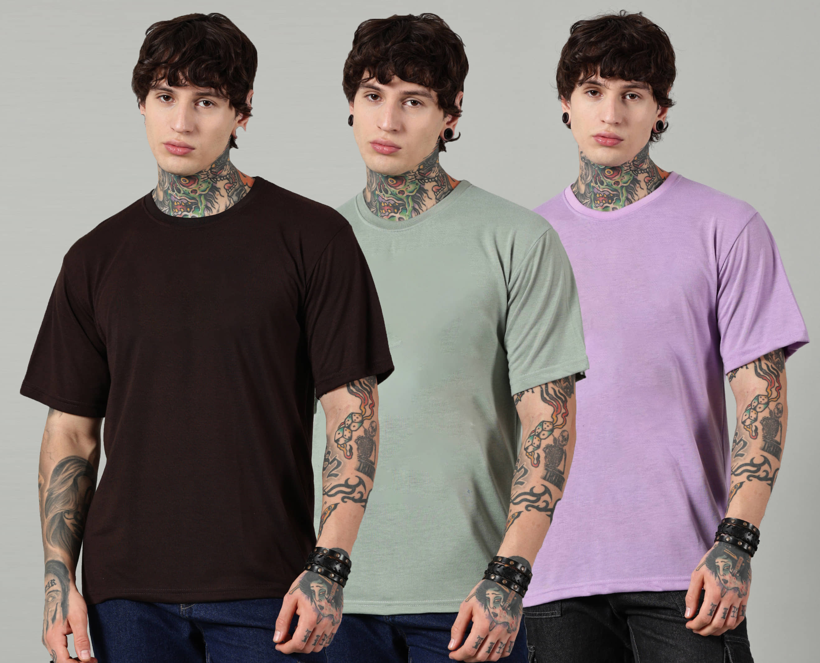 Diversify Men Cotton Blend Oversized Fit Solid T-Shirt ( Multicolor )