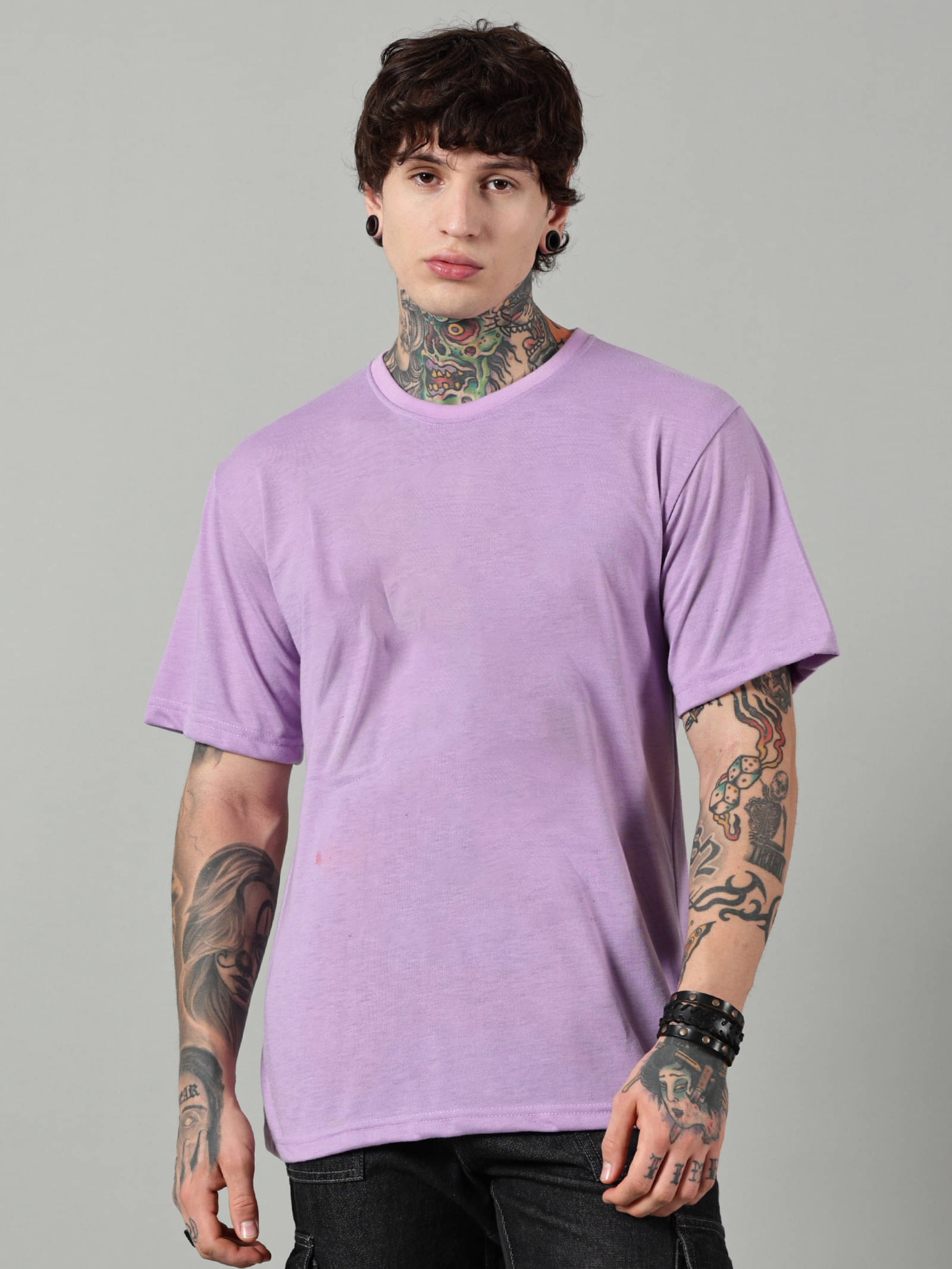 Diversify Men Cotton Blend Oversized Fit Solid T-Shirt ( Purple ) Diversify Men Cotton Blend Oversized Fit Solid T-Shirt ( Purple )
