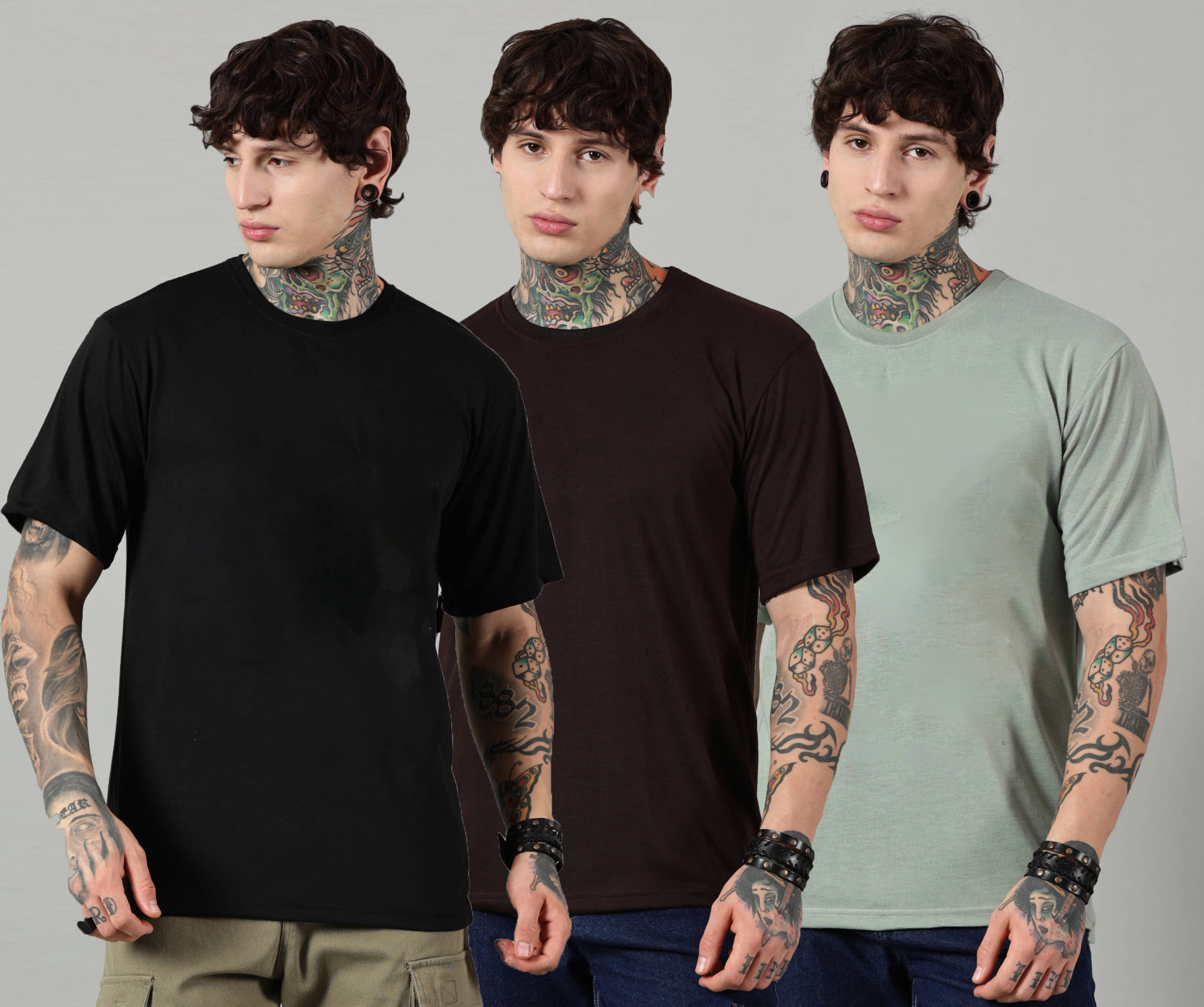 Diversify Men Cotton Blend Oversized Fit Solid T-Shirt ( Multicolor )
