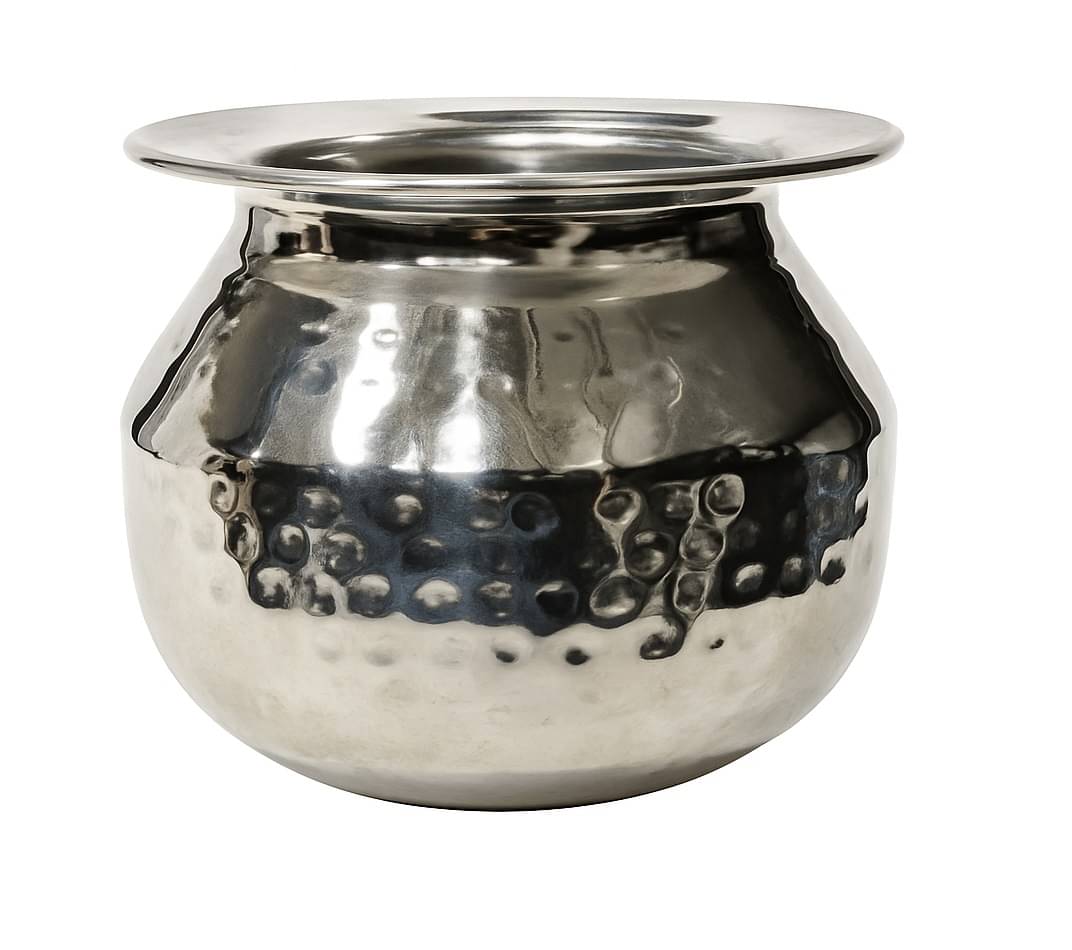     			Dynore Hammered Dekchi Steel Silver Utility Container ( Set of 1 )