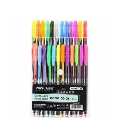     			ECLET 24 Pcs Neon Color Set Neon Metallic Fluorescence Highlighter Pastel Gel Pen For Art Sketch Doodle Painting Drawing Kids Gift_A
