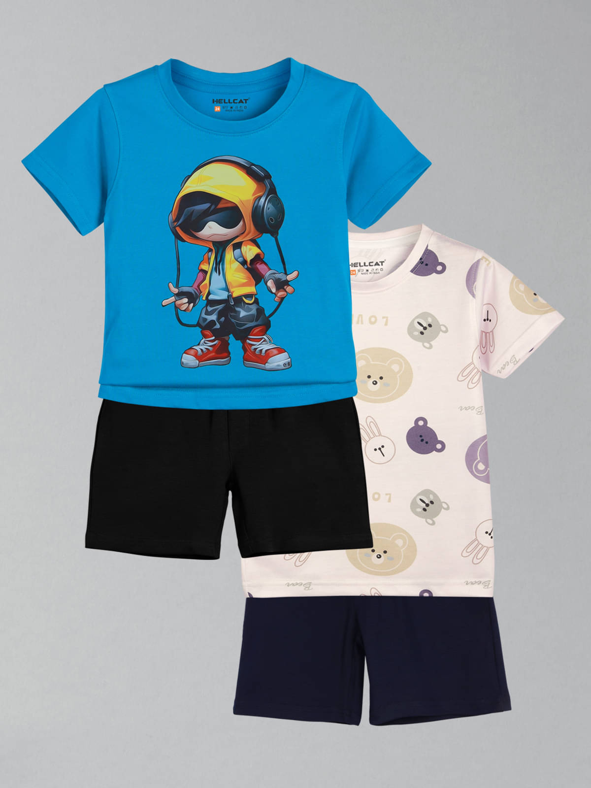    			HELLCAT Pack of 2 Boys Cotton Blend T-Shirt & Shorts Set ( Blue )