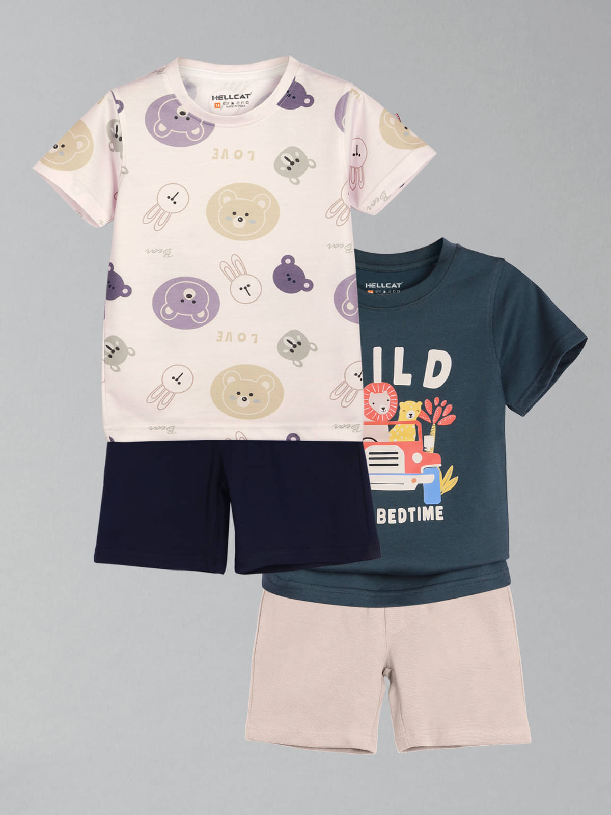     			HELLCAT Pack of 2 Boys Cotton Blend T-Shirt & Shorts Set ( Beige )