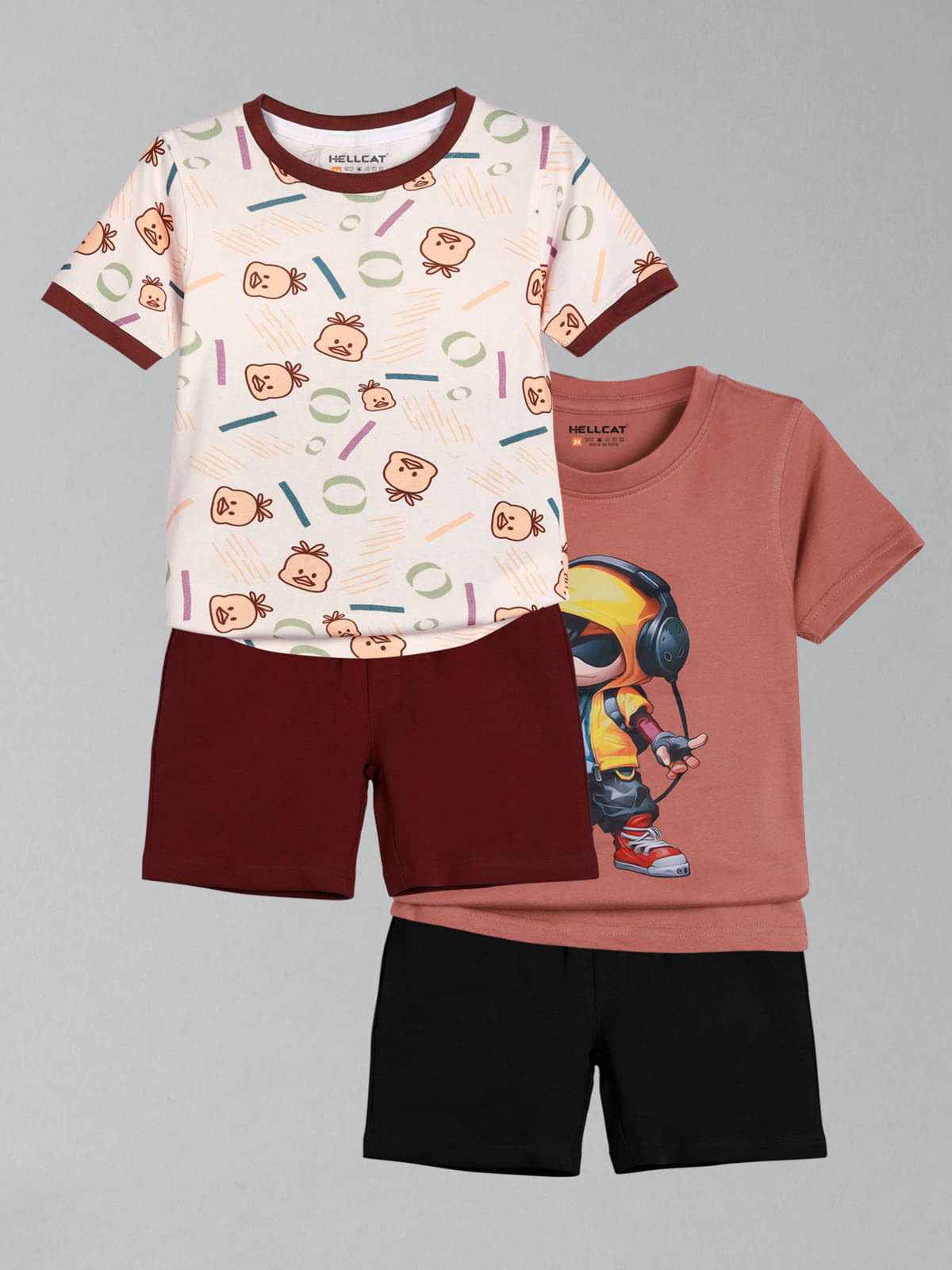     			HELLCAT Pack of 2 Boys Cotton Blend T-Shirt & Shorts Set ( Maroon )