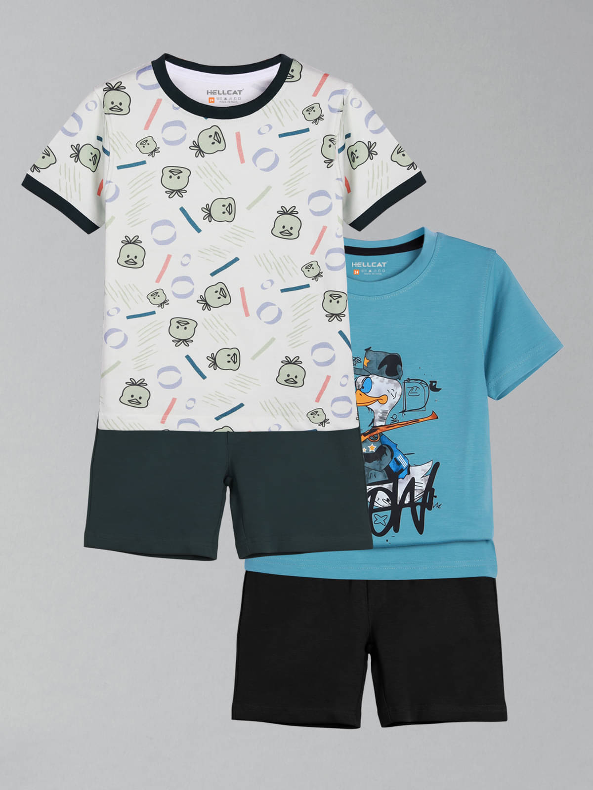     			HELLCAT Pack of 2 Boys Cotton Blend T-Shirt & Shorts Set ( Green )