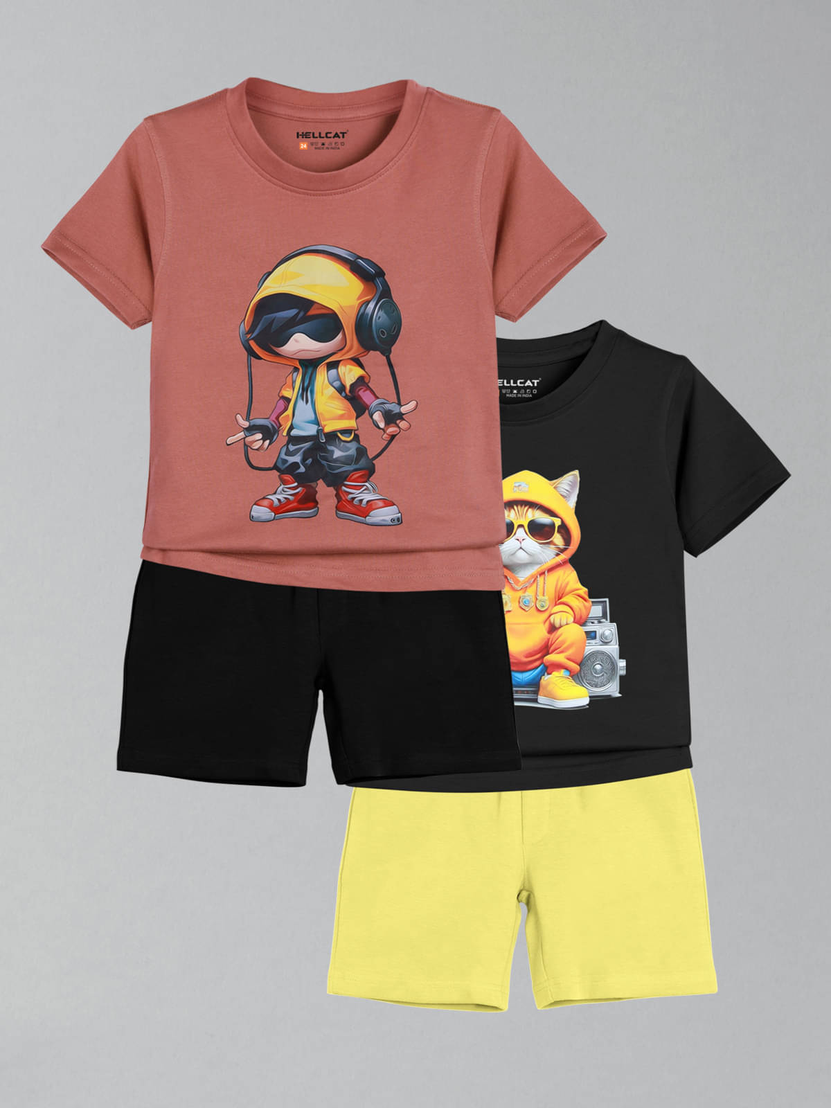     			HELLCAT Pack of 2 Boys Cotton Blend T-Shirt & Shorts Set ( Brown )