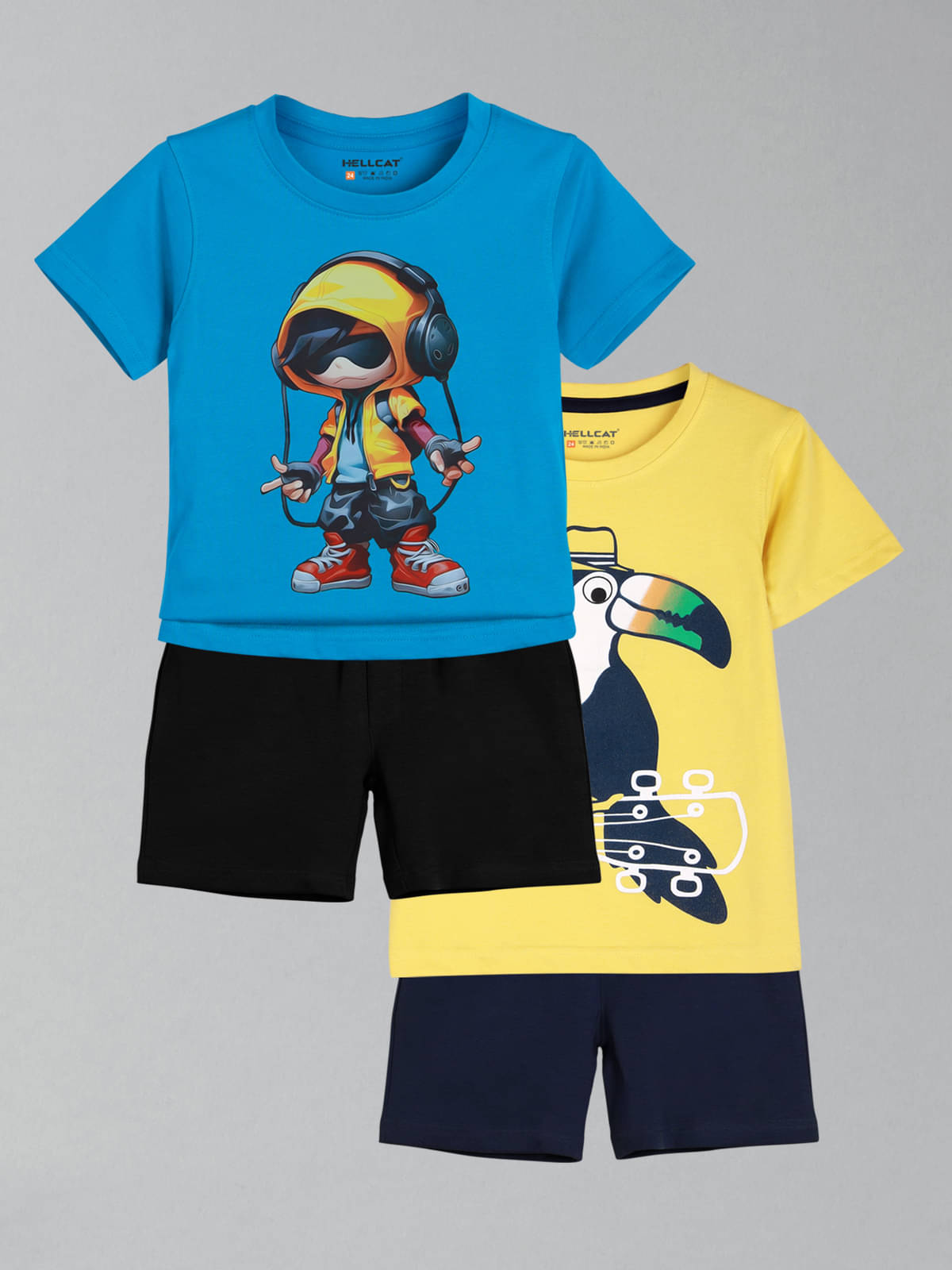     			HELLCAT Pack of 2 Boys Cotton Blend T-Shirt & Shorts Set ( Blue )