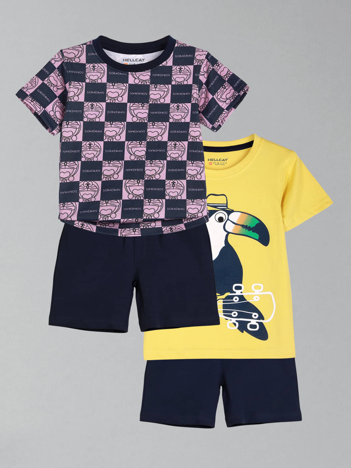     			HELLCAT Pack of 2 Boys Cotton Blend T-Shirt & Shorts Set ( Purple )