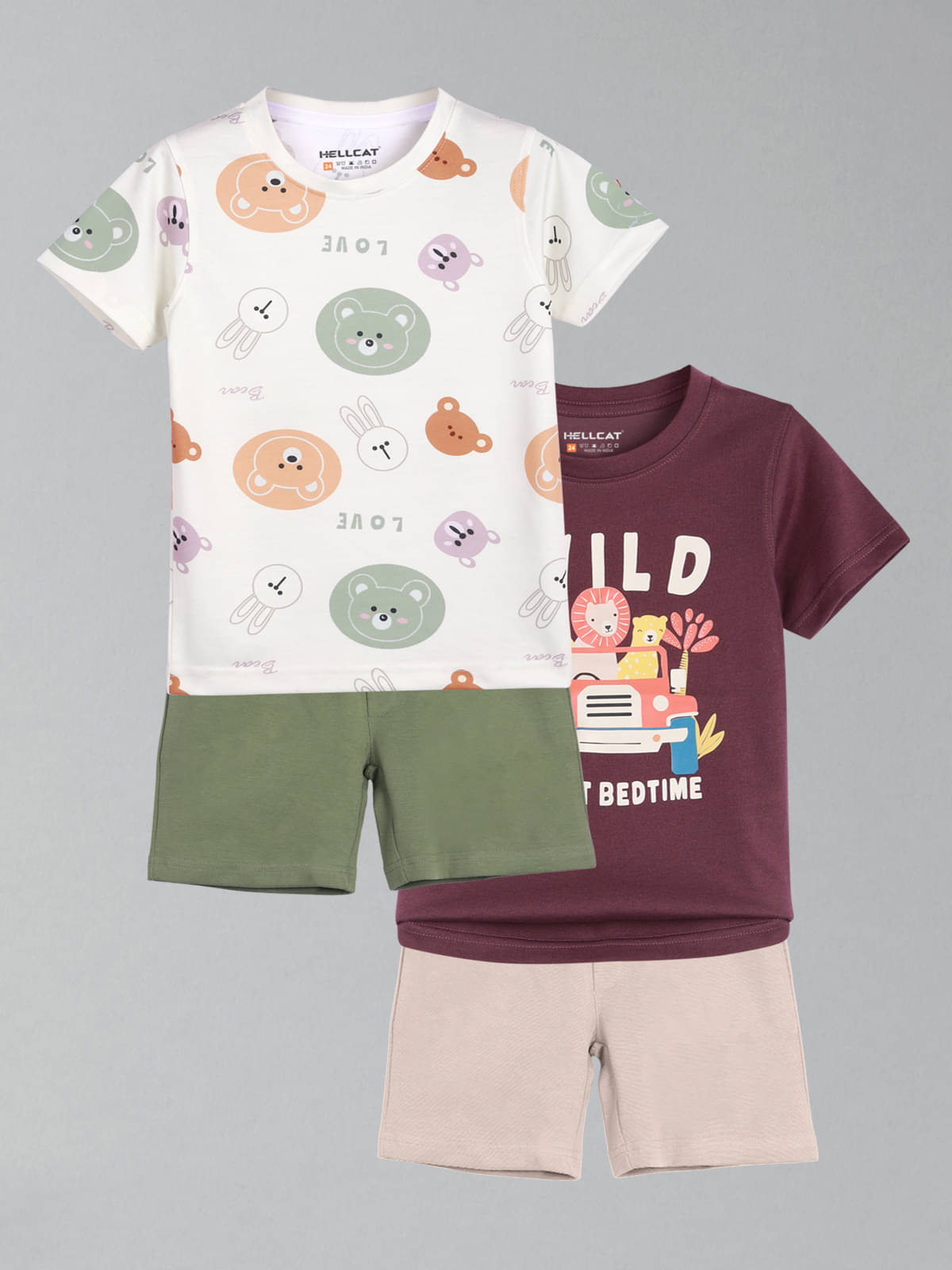     			HELLCAT Pack of 2 Boys Cotton Blend T-Shirt & Shorts Set ( White )