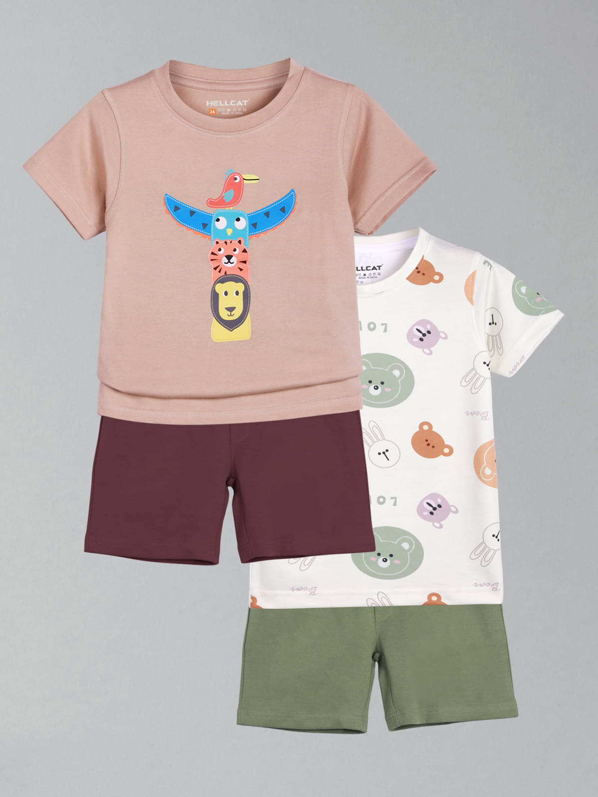     			HELLCAT Pack of 2 Boys Cotton Blend T-Shirt & Shorts Set ( Pink )