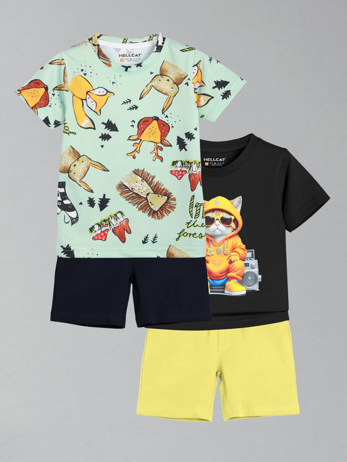     			HELLCAT Pack of 2 Boys Cotton Blend T-Shirt & Shorts Set ( Black )