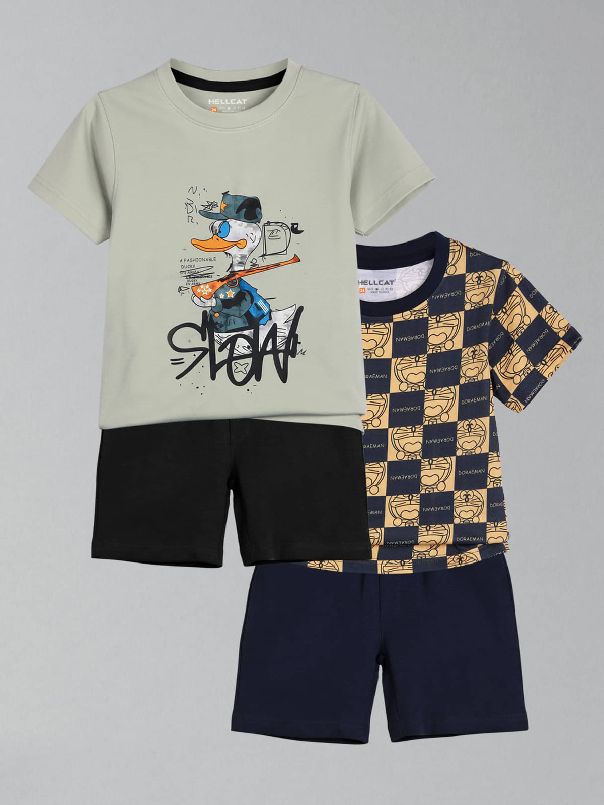     			HELLCAT Pack of 2 Boys Cotton Blend T-Shirt & Shorts Set ( Green )