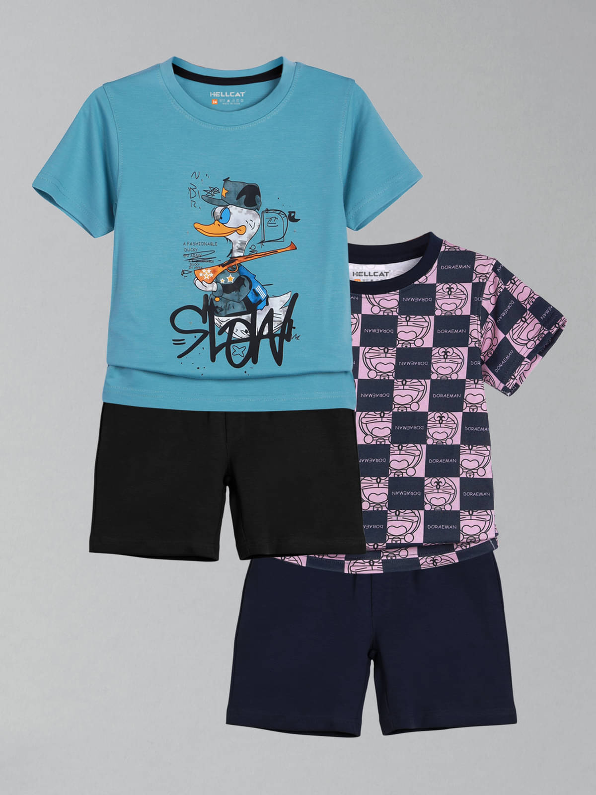     			HELLCAT Pack of 2 Boys Cotton Blend T-Shirt & Shorts Set ( Purple )