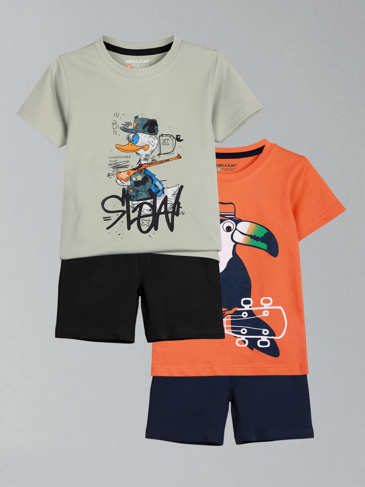     			HELLCAT Pack of 2 Boys Cotton Blend T-Shirt & Shorts Set ( Orange )