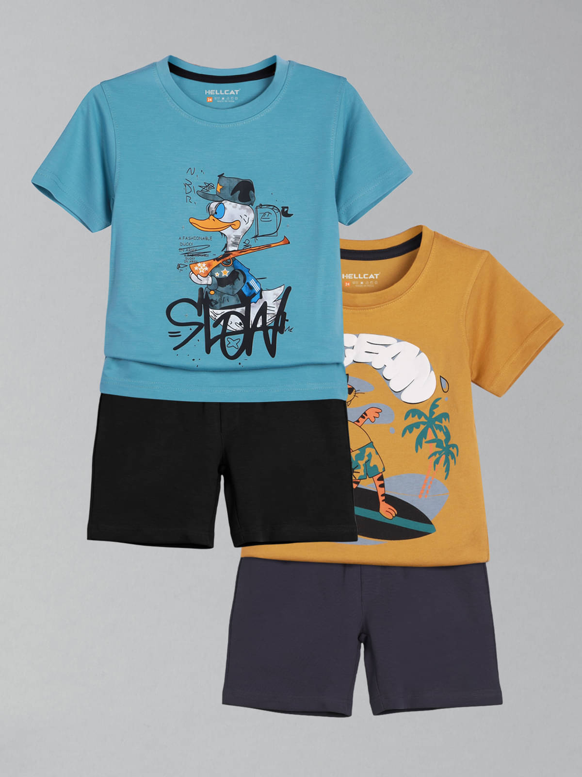     			HELLCAT Pack of 2 Boys Cotton Blend T-Shirt & Shorts Set ( Blue )