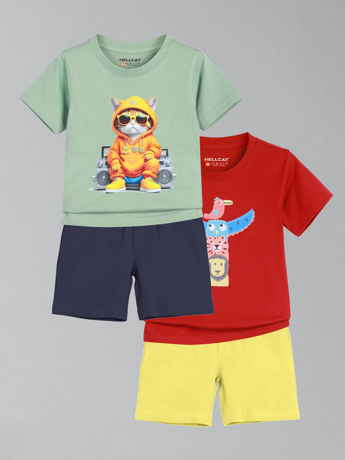     			HELLCAT Pack of 2 Boys Cotton Blend Shirt & Shorts Set ( Green )